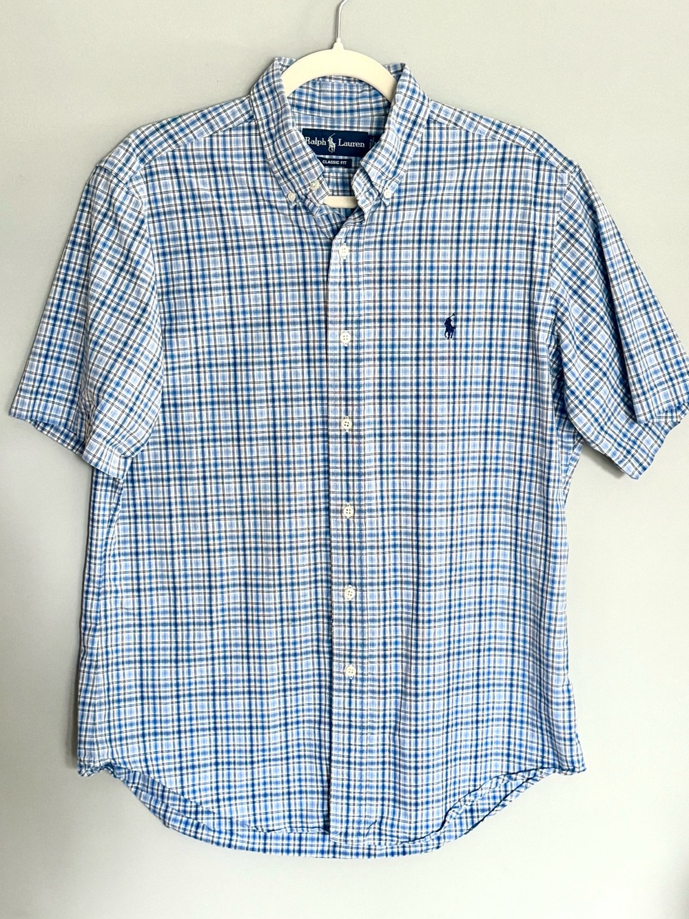 Ralph Lauren Light Blue & White Plaid Short-Sleeve Button-Down Shirt